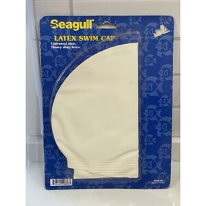 Vintage Seagull Heavy Duty Latex Swim Cap White Universal Adult Size New Sealed